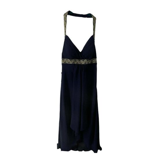 Marina Lord & Taylor Navy Blue Mother of The Bride Dress Size 10P Petite Halter - Picture 1 of 9